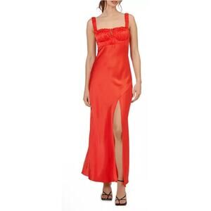 NICHOLAS Ruched Nina Silk Maxi Dress Size 16 - Coral Punch
